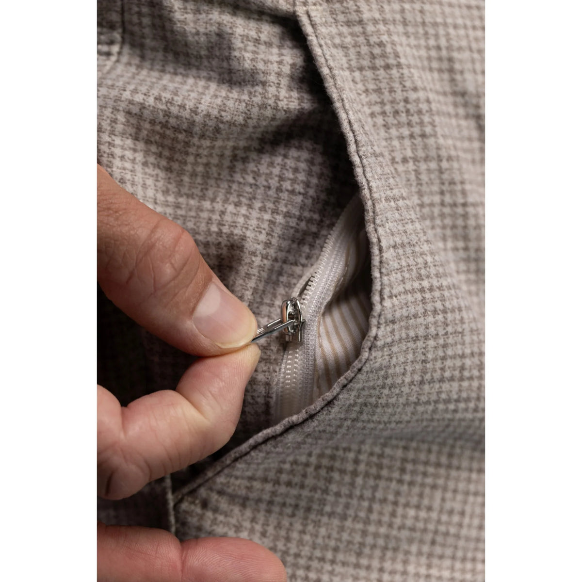 NORTH84 PANTS PLEATED CHINO CHECK BEIGE