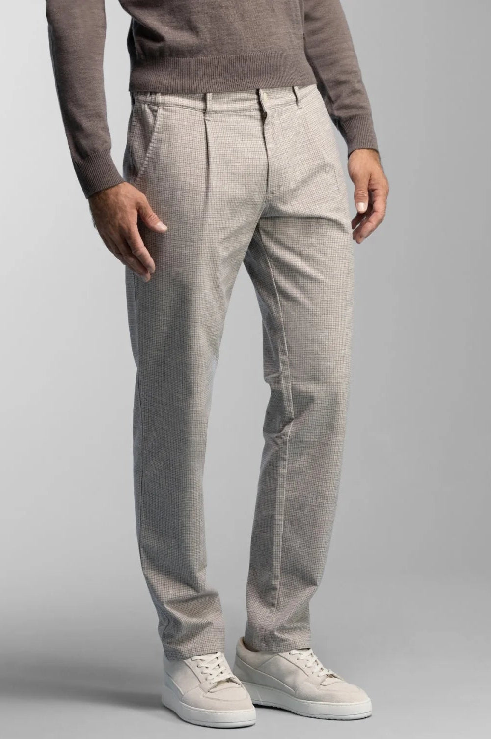 NORTH84 PANTS PLEATED CHINO CHECK BEIGE