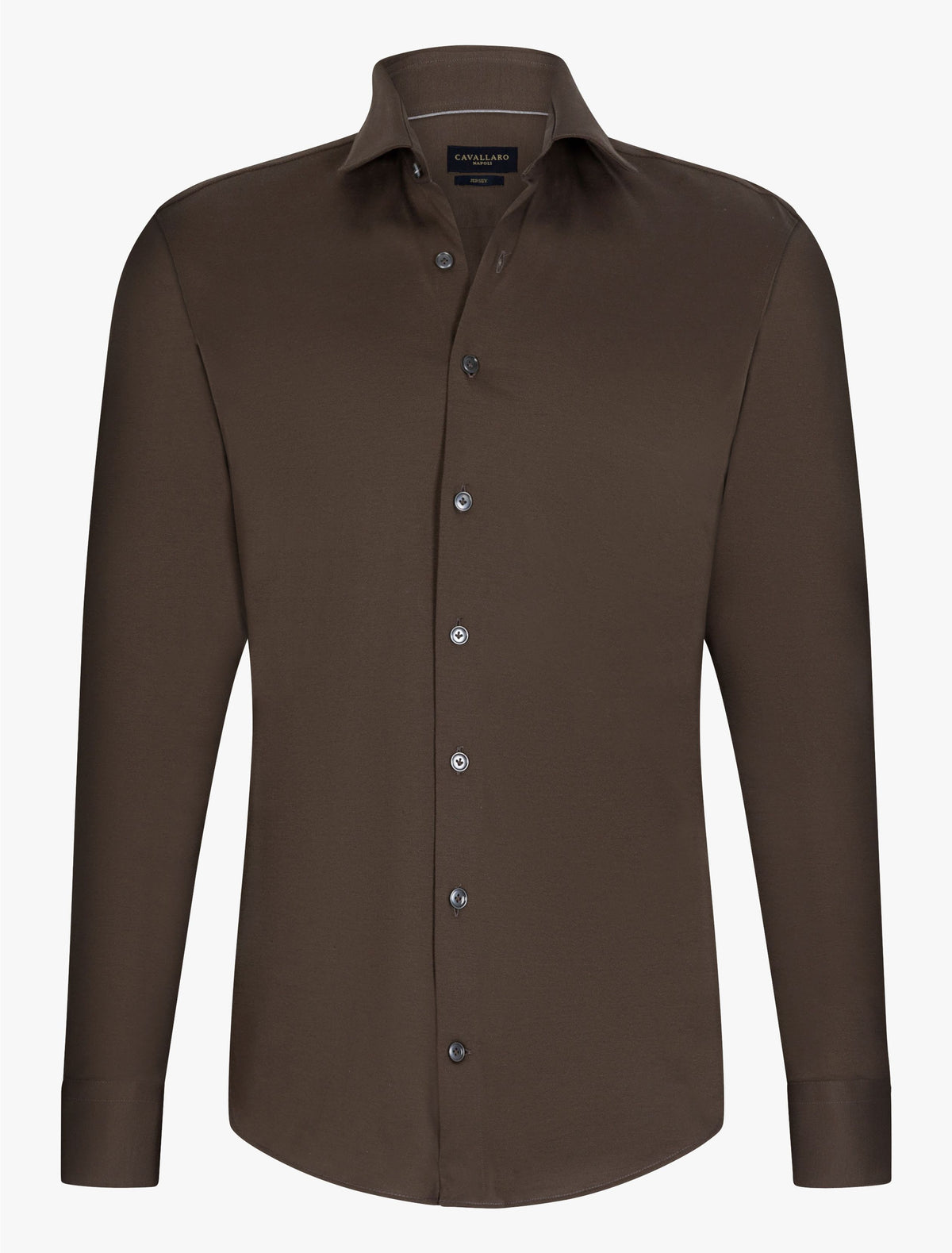 CAVALLARO OVERHEMD PIQUO SLIM FIT JERSEY DARK TAUPE