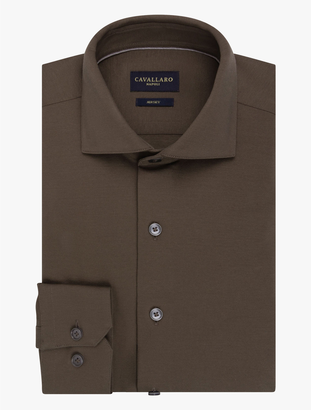 CAVALLARO OVERHEMD PIQUO SLIM FIT JERSEY DARK TAUPE