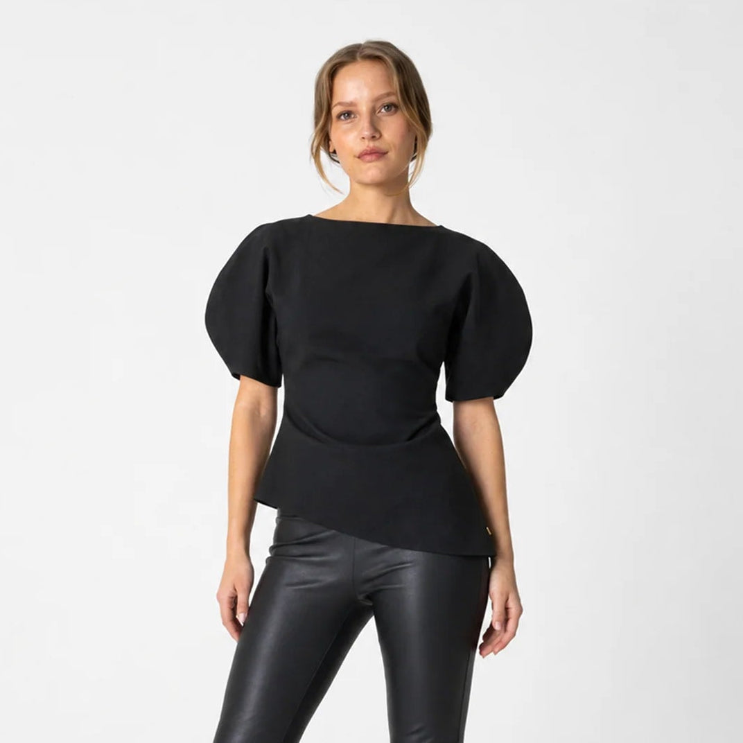 COSTER COPENHAGEN TOP ASYMETRIC WITH VOLUME SLEEVES BLACK
