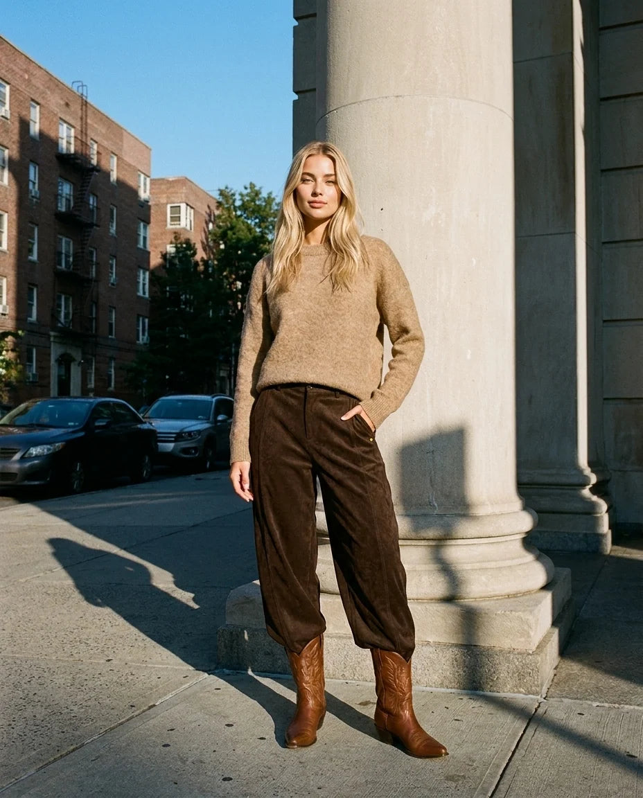 COSTER COPENHAGEN PANTS FAUX SUEDE WITH CUTLINE ANNA FIT DARK BROWN