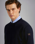 PAUL & SHARK PULLOVER WOOL CREWNECK ICONIC BADGE DARK BLUE