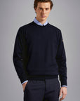 PAUL & SHARK PULLOVER WOOL CREWNECK ICONIC BADGE DARK BLUE