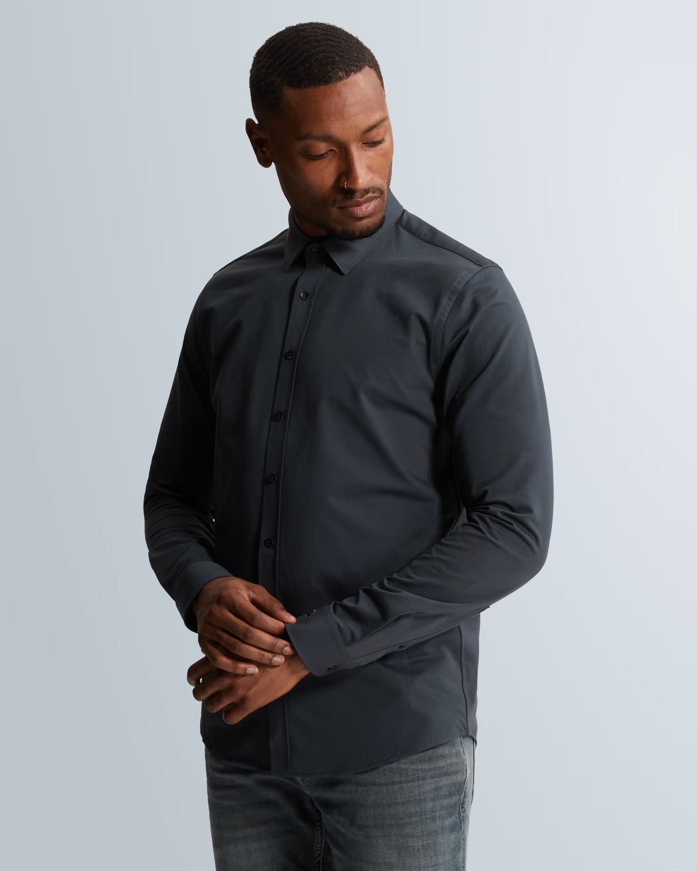 CAST IRON OVERHEMD TWILL JERSEY 2 TONE SEA STORM