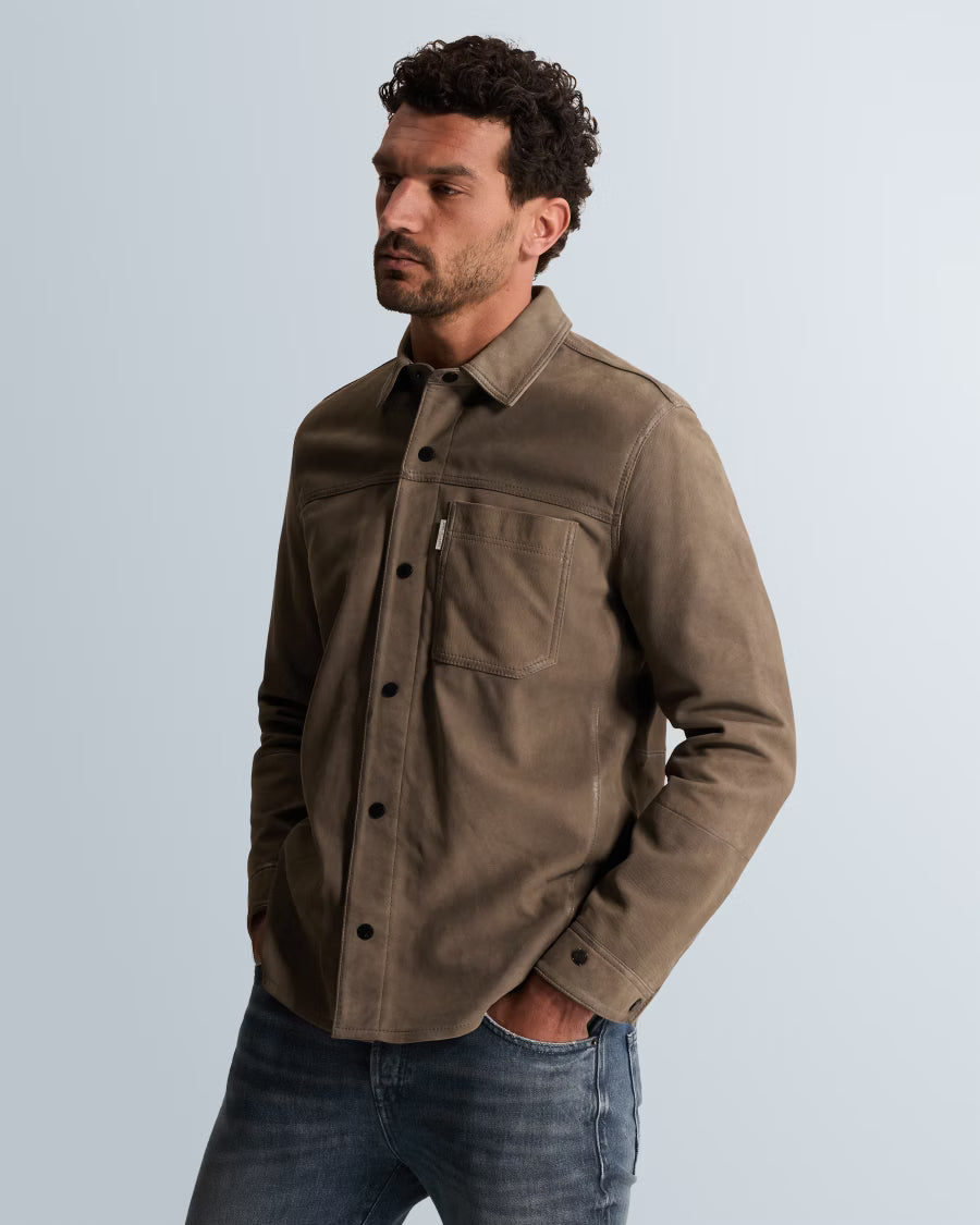 CAST IRON OVERSHIRT SUEDE SHIRT WITH WAXED SEAMS AND CHEST-POCKET WALNUT