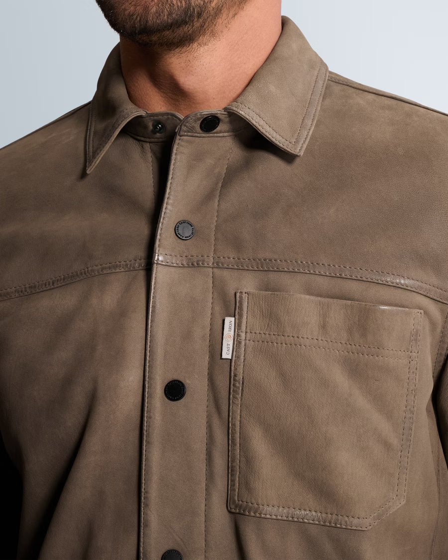 CAST IRON OVERSHIRT SUEDE SHIRT WITH WAXED SEAMS AND CHEST-POCKET WALNUT