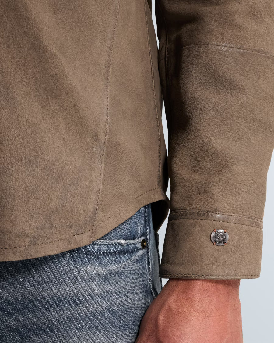 CAST IRON OVERSHIRT SUEDE SHIRT WITH WAXED SEAMS AND CHEST-POCKET WALNUT