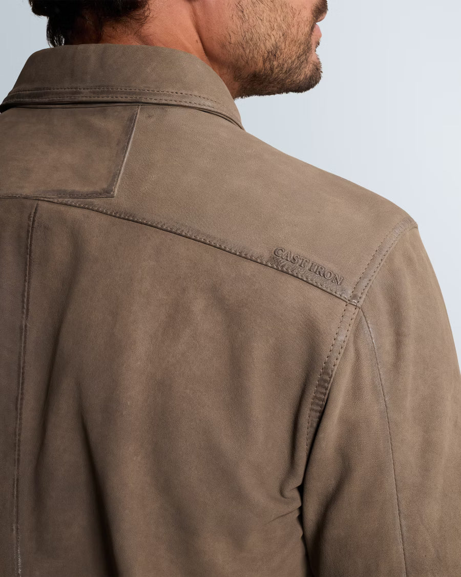 CAST IRON OVERSHIRT SUEDE SHIRT WITH WAXED SEAMS AND CHEST-POCKET WALNUT