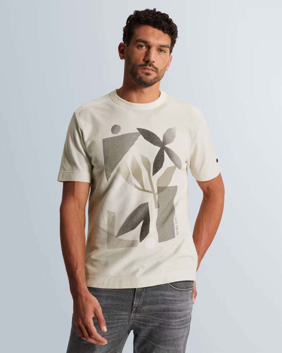 CAST IRON T-SHIRT REGULAR FIT TWILL JERSEY PRINT WHITE ONYX
