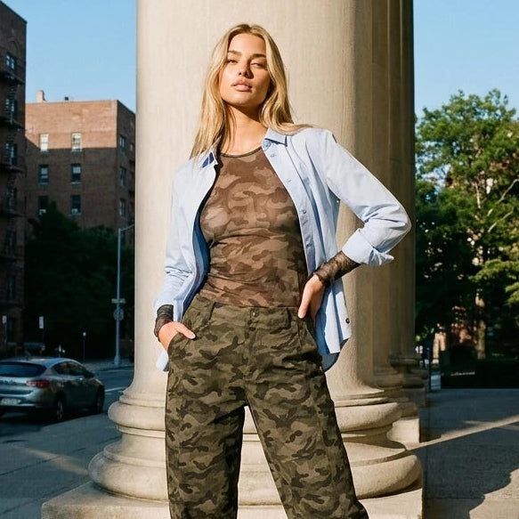 COSTER COPENHAGEN TOP CAMOUFLAGE MESH O-NECK CAMO
