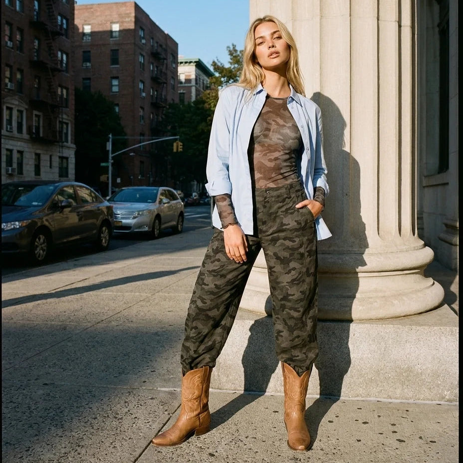 COSTER COPENHAGEN PANTS CAMOUFLAGE WITH CUTLINES ANNA FIT CAMO