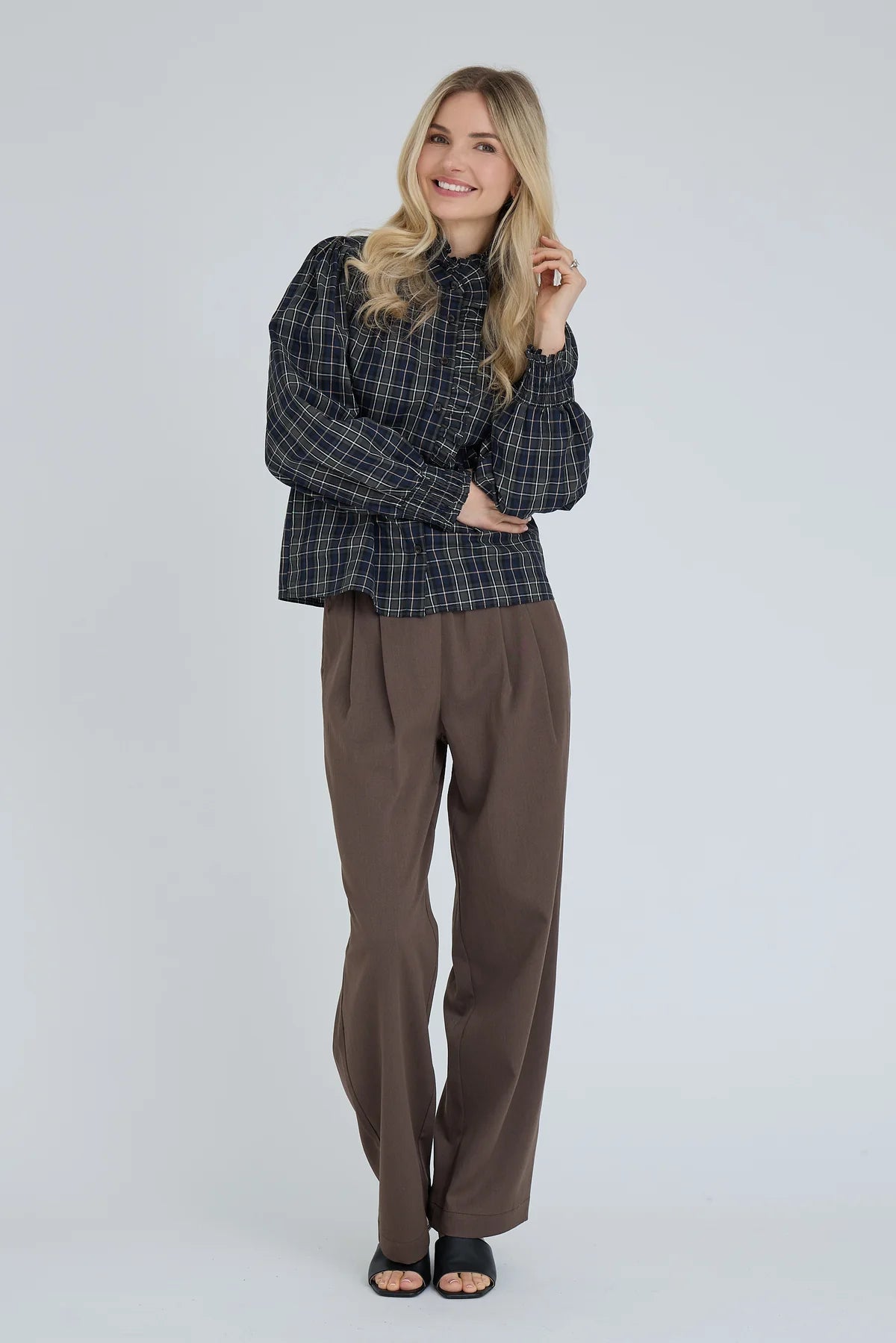 A-VIEW BLOUSE CLOVA CHECK SHIRT ARMY/BLACK