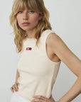 LAAGAM TOP EMBROIDERED LOGO TANK TOP ECRU