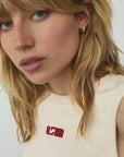 LAAGAM TOP EMBROIDERED LOGO TANK TOP ECRU