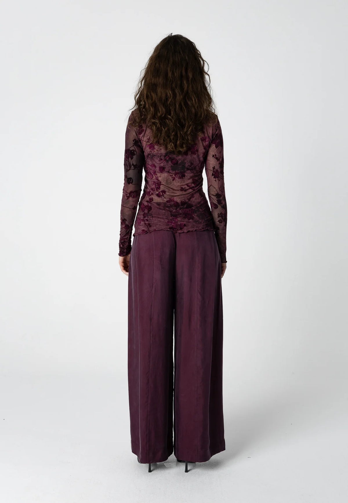 COSTER COPENHAGEN TOP EVE MESH TURTLENECK BORDEAUX FLOWER