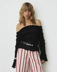 LAAGAM BLOUSE PETRA TEXTURED BLACK