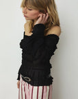 LAAGAM BLOUSE PETRA TEXTURED BLACK