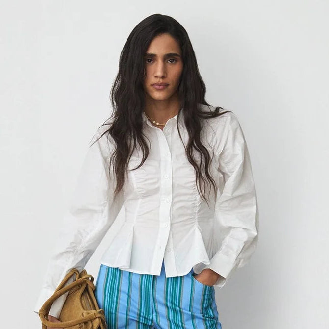 LAAGAM BLOUSE BELLEVILLE RUCHED SHIRT WHITE