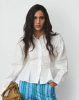 LAAGAM BLOUSE BELLEVILLE RUCHED SHIRT WHITE