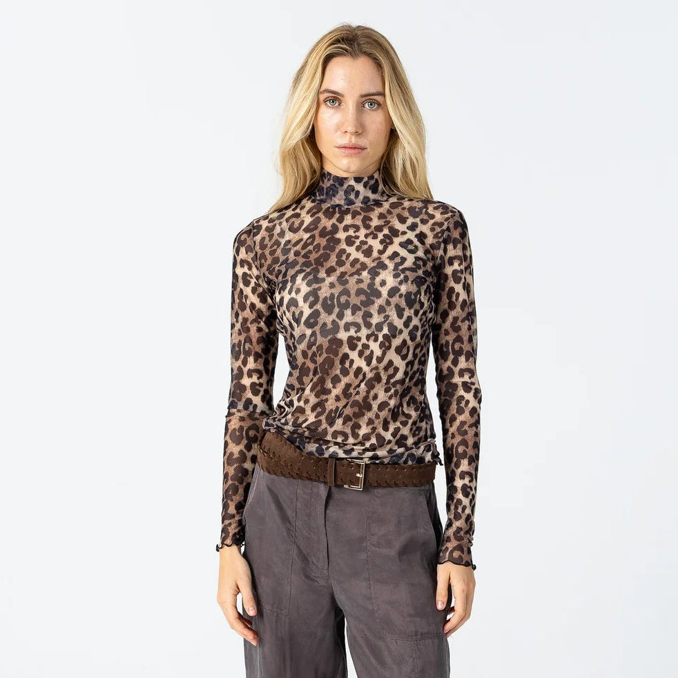 COSTER COPENHAGEN TOP EVE MESH TURTLENECK LEO PRINT