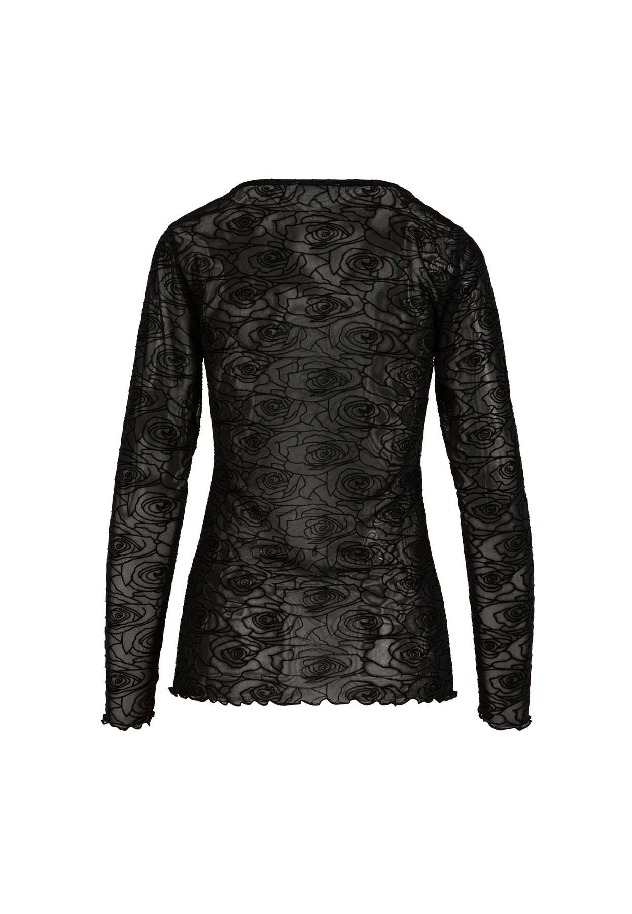 COSTER COPENHAGEN TOP EVE MESH O-NECK BLACK ROSES