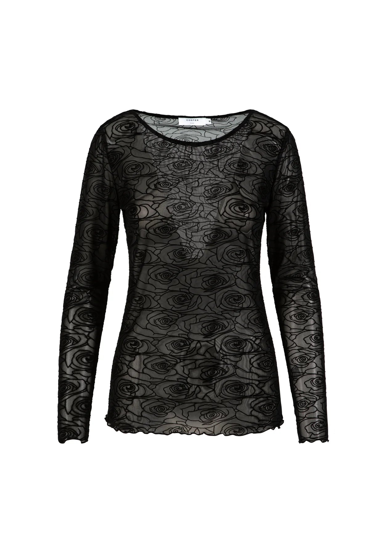 COSTER COPENHAGEN TOP EVE MESH O-NECK BLACK ROSES