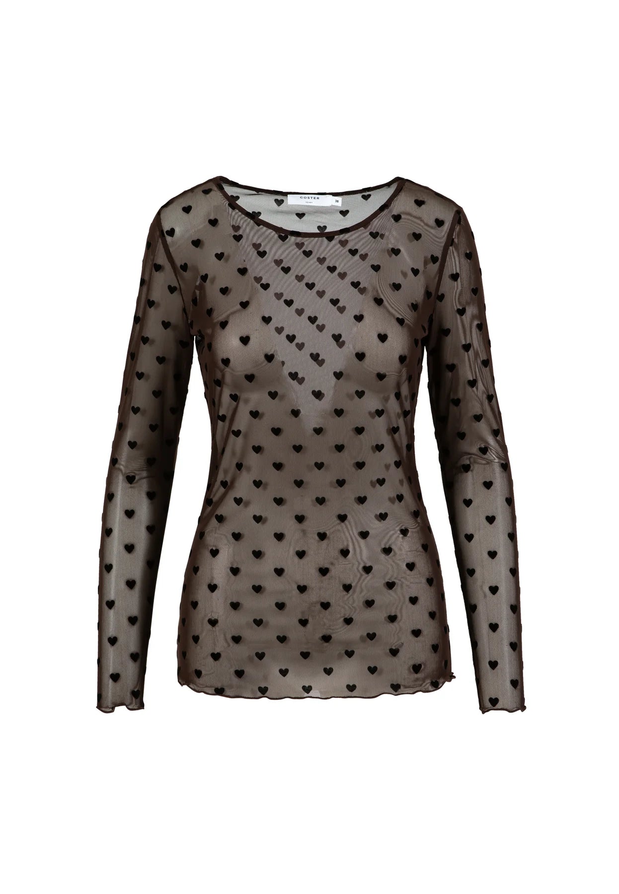 COSTER COPENHAGEN TOP EVE MESH O-NECK BROWN HEARTS