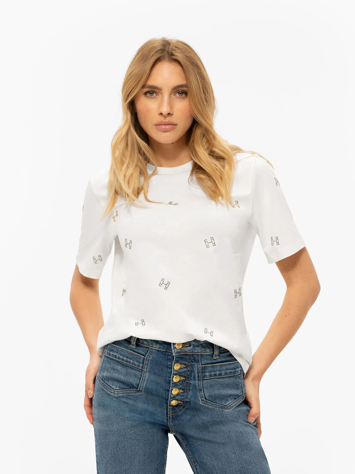 FIFTH HOUSE T-SHIRT MERVE LOGO STUDS TOFU