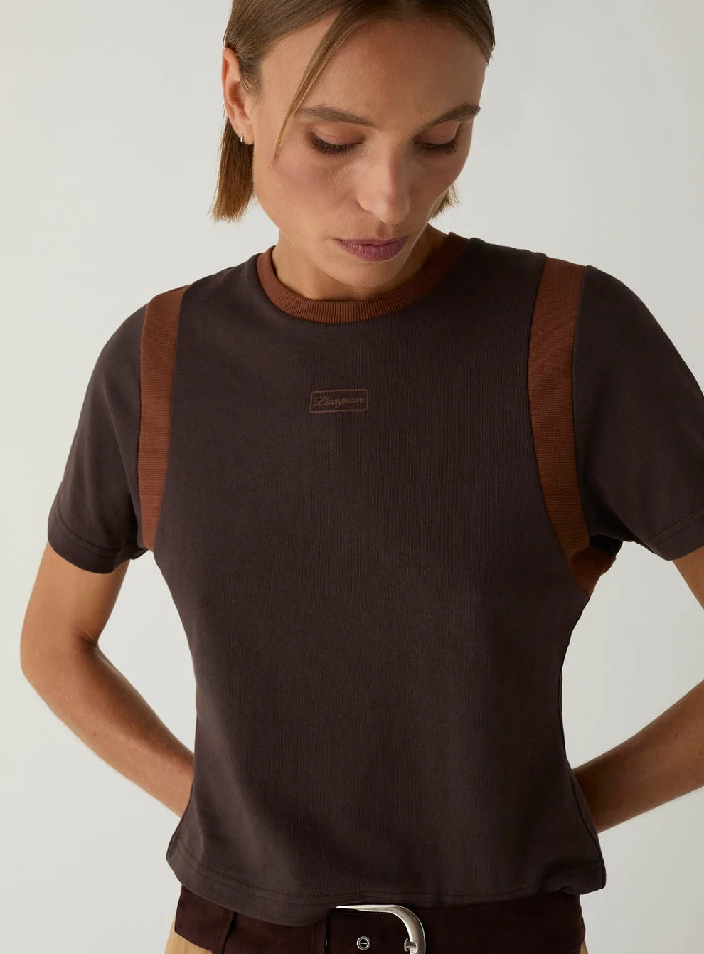 LAAGAM T-SHIRT LUMEA LOGO BROWN
