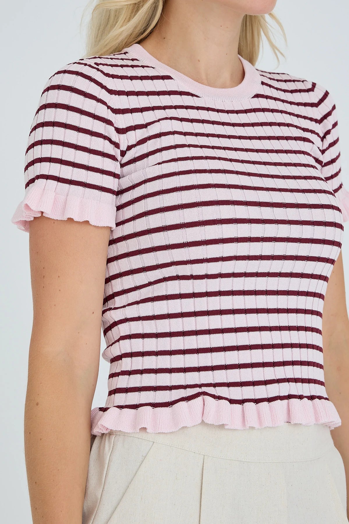 A-VIEW T-SHIRT FABI KNIT TOP BORDEAUX/ROSE