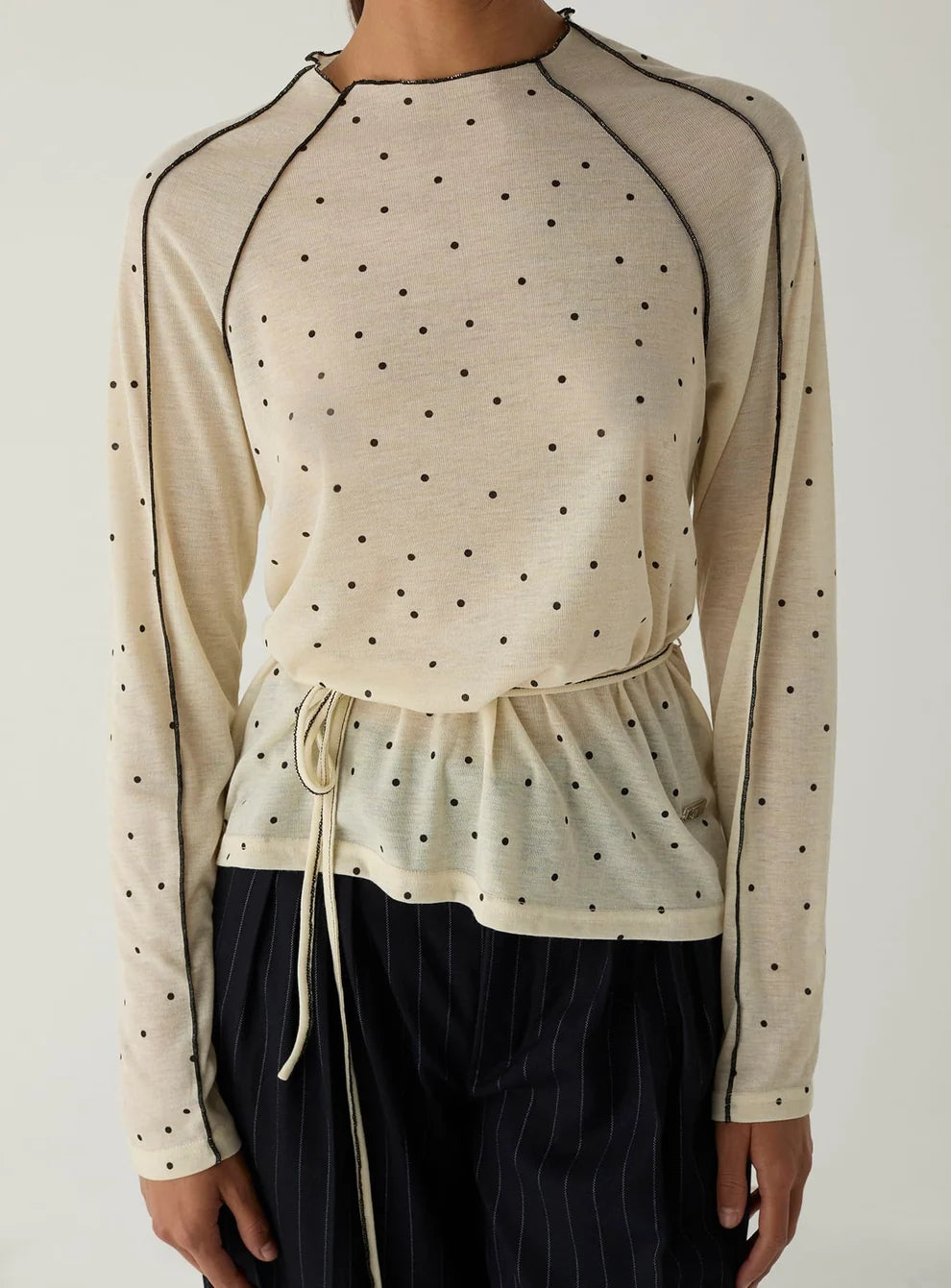 LAAGAM TOP HARPER POLKA DOT LONGSLEEVE T-SHIRT ECRU