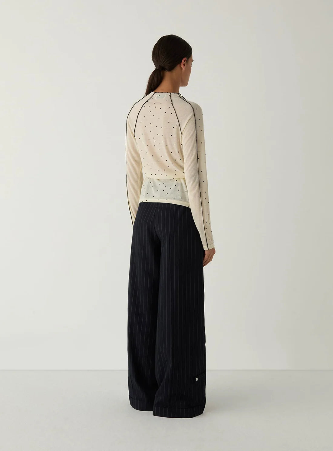 LAAGAM TOP HARPER POLKA DOT LONGSLEEVE T-SHIRT ECRU