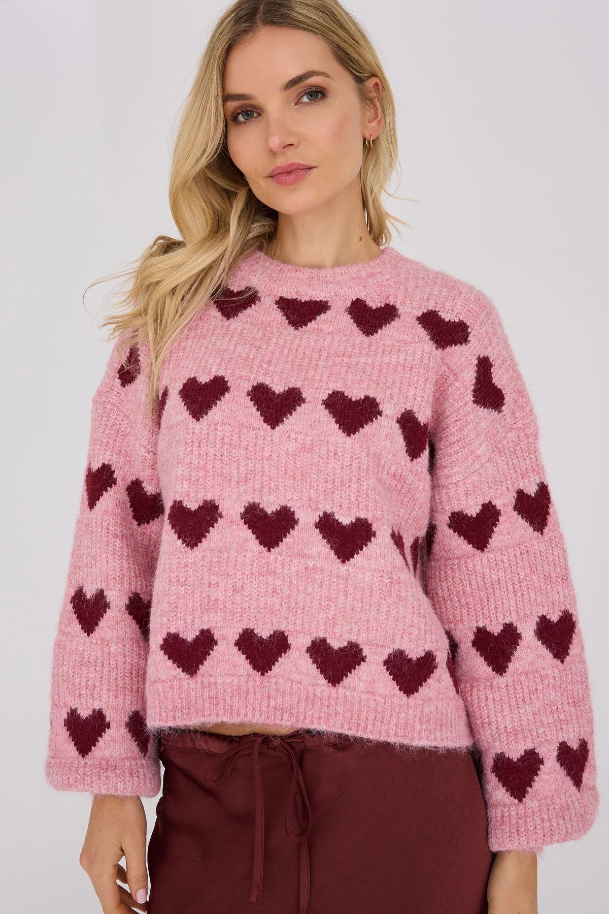 A-VIEW PULLOVER HEART KNIT BORDEAUX/ROSE