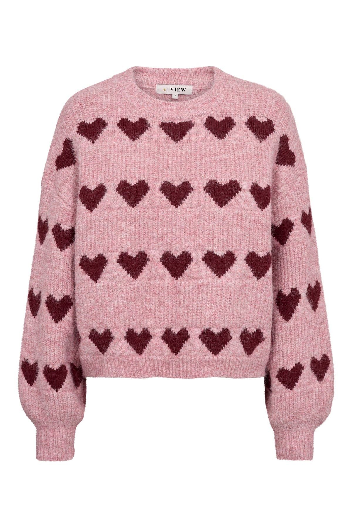 A-VIEW PULLOVER HEART KNIT BORDEAUX/ROSE