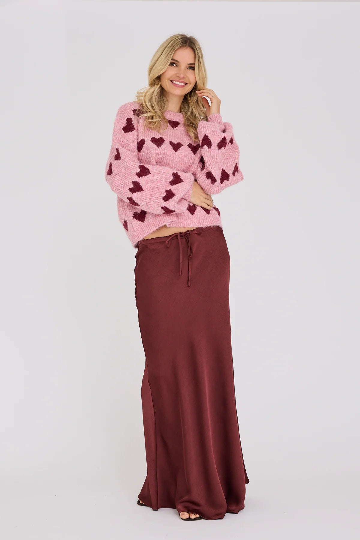 A-VIEW PULLOVER HEART KNIT BORDEAUX/ROSE