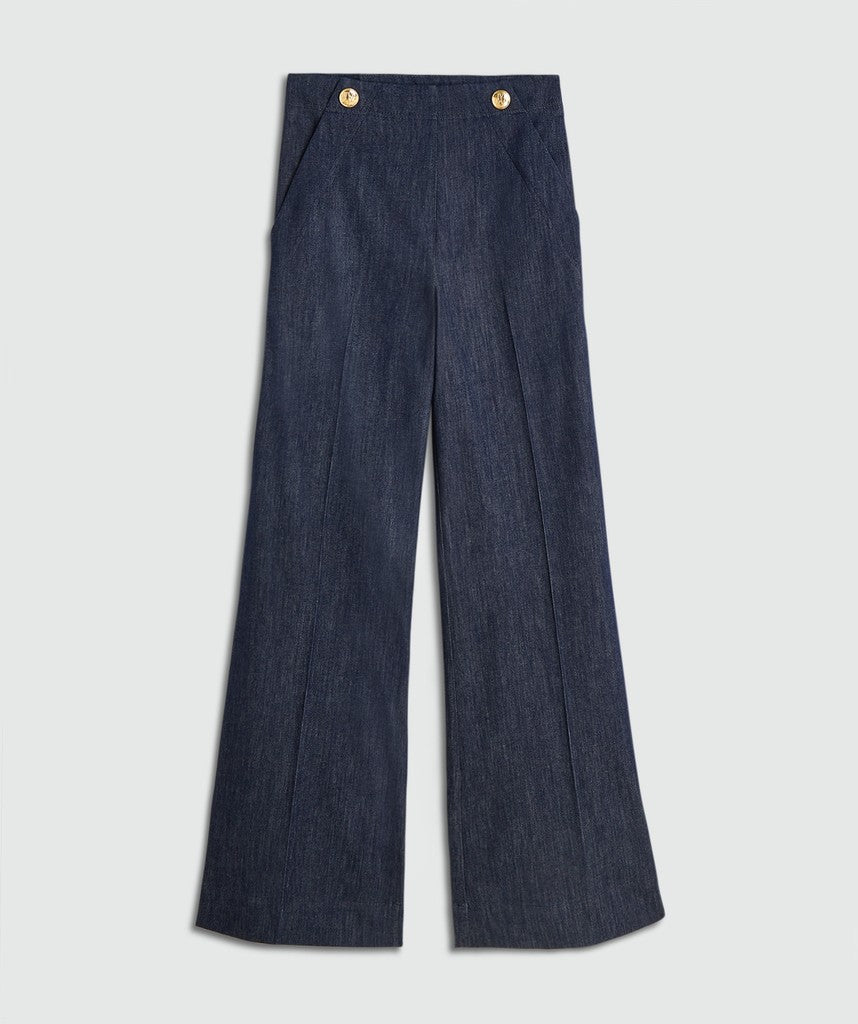 JOSH V PANTS JV-INDRA HIGH WAISTED WIDE LEG DARK BLUE CHAMBRAY