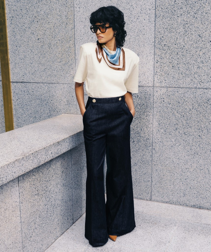 JOSH V PANTS JV-INDRA HIGH WAISTED WIDE LEG DARK BLUE CHAMBRAY
