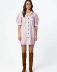 COSTER COPENHAGEN JURK DRESS WITH VOLUME SLEEVES LIGHT PINK STRIPES
