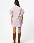 COSTER COPENHAGEN JURK DRESS WITH VOLUME SLEEVES LIGHT PINK STRIPES