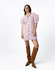 COSTER COPENHAGEN JURK DRESS WITH VOLUME SLEEVES LIGHT PINK STRIPES