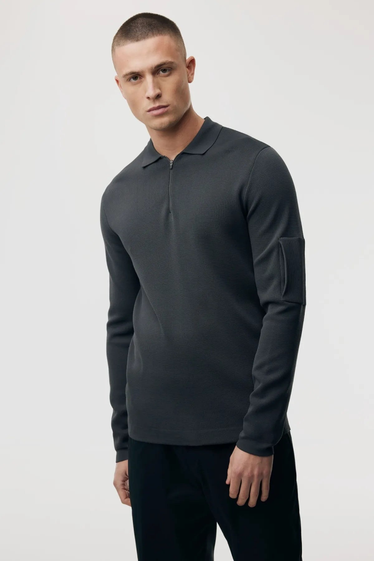 GENTI OVERHEMD POLO LANGE MOUW MET RITS DARKGREY