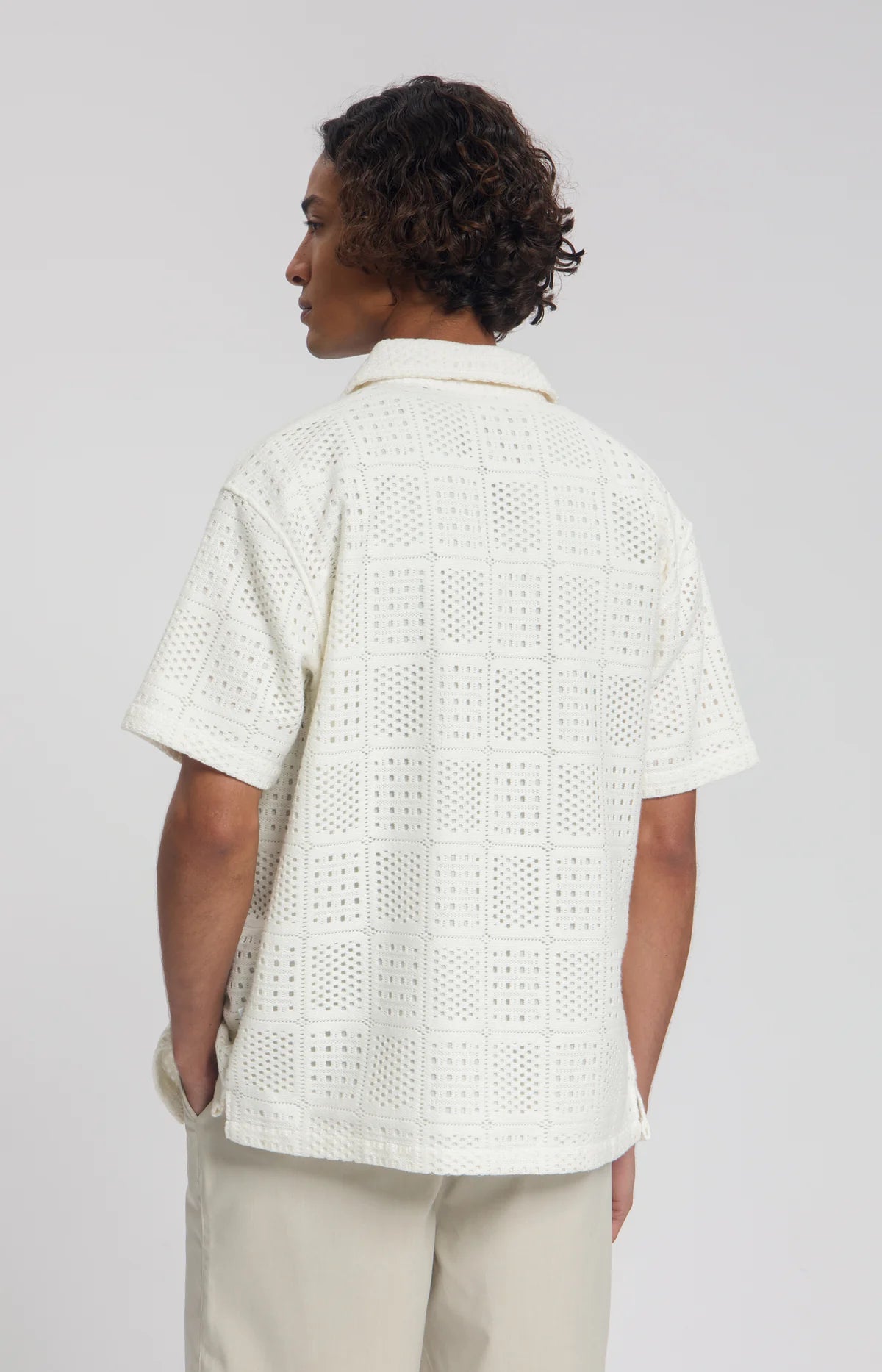 LAW OF THE SEA OVERHEMD SIREN AJOUR KNITTED RESORT SHIRT OFF WHITE