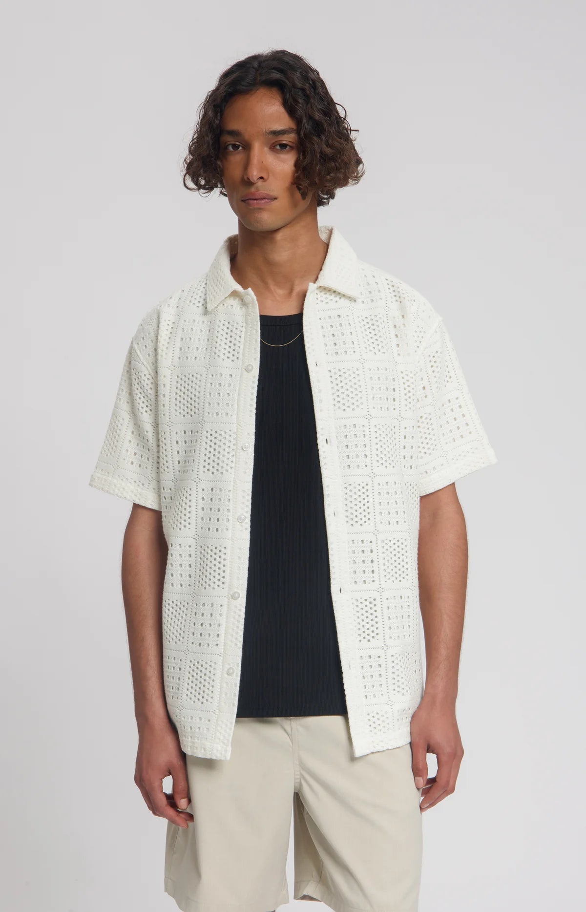 LAW OF THE SEA OVERHEMD SIREN AJOUR KNITTED RESORT SHIRT OFF WHITE