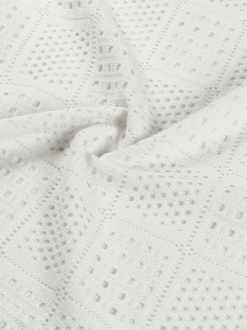 LAW OF THE SEA OVERHEMD SIREN AJOUR KNITTED RESORT SHIRT OFF WHITE