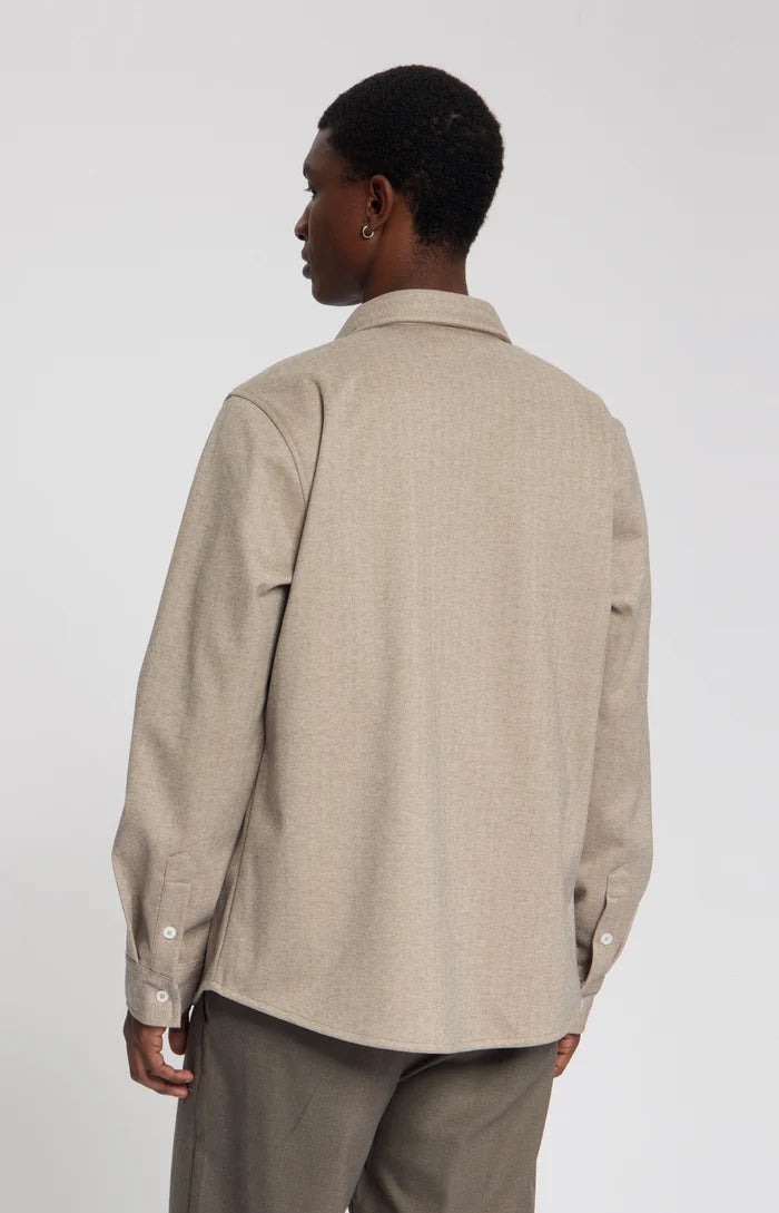 LAW OF THE SEA OVERSHIRT TROY SOFT HERRINGBONE SHIRT GREIGE