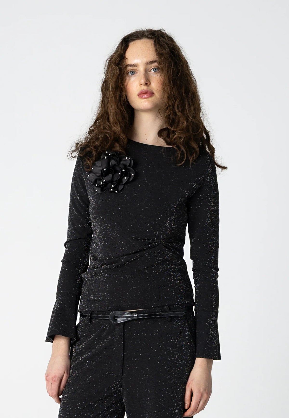 COSTER COPENHAGEN TOP LUREX BLOUSE BLACK/SILVER