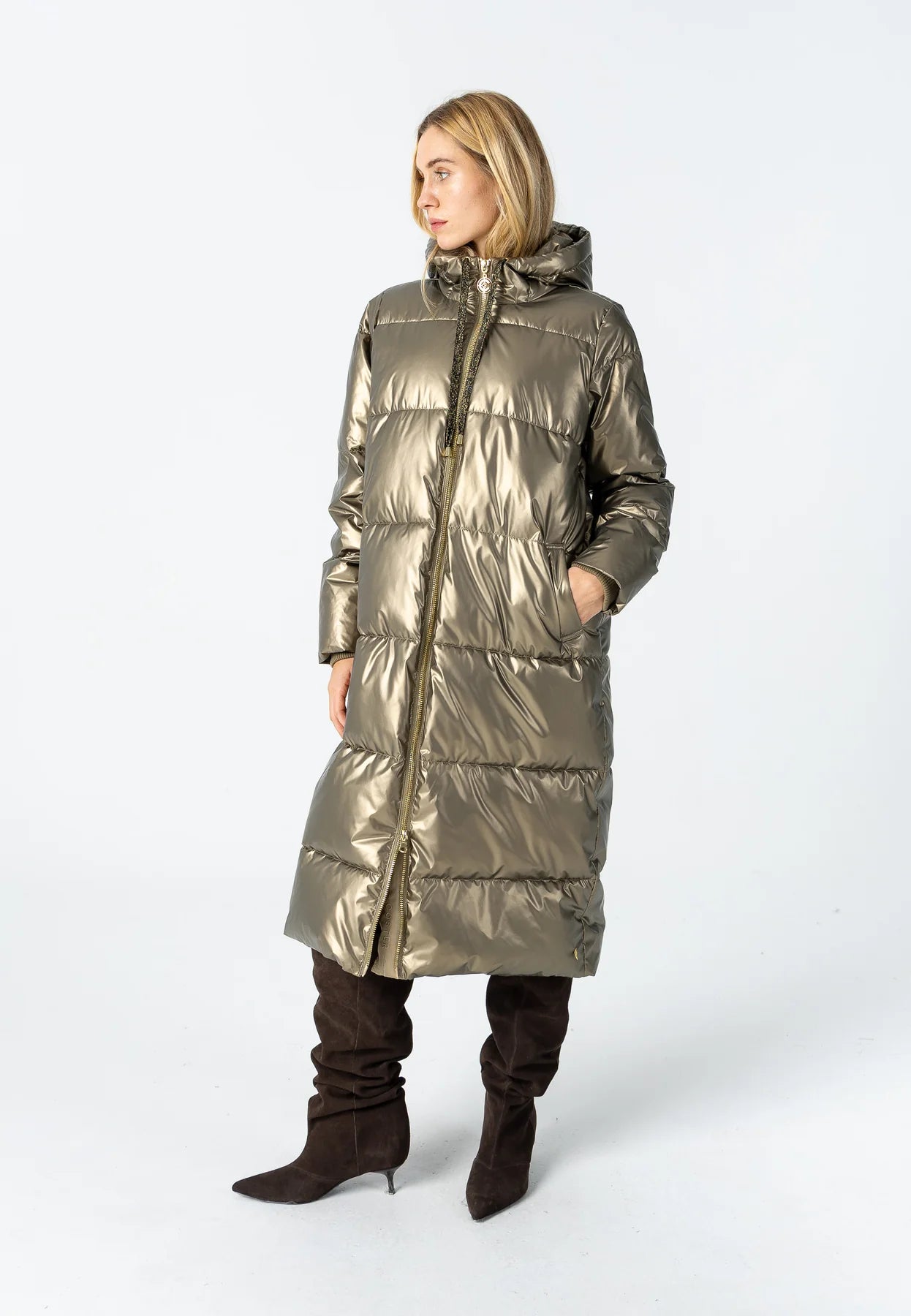 COSTER COPENHAGEN JACK LONG PUFFER JACKET METALLIC ARMY