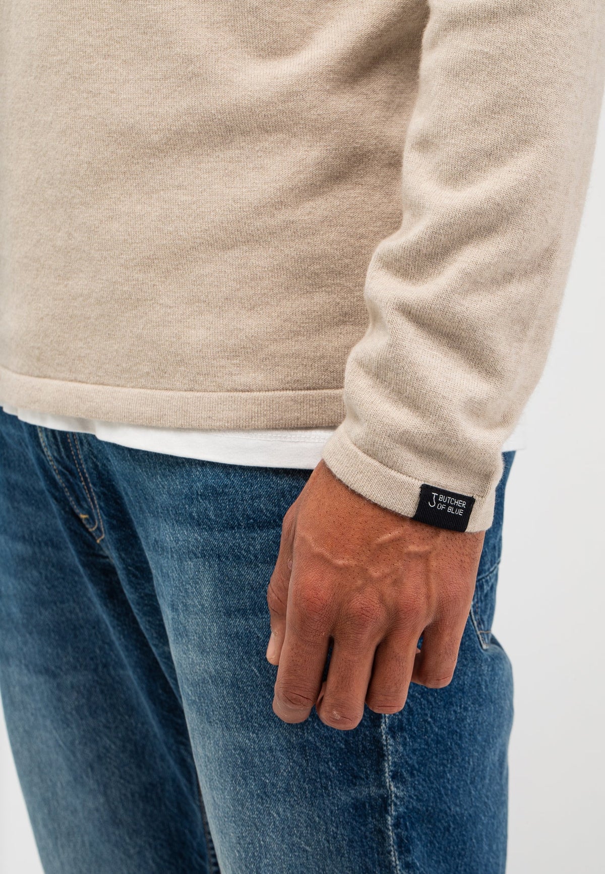 BUTCHER OF BLUE PULLOVER CLIFDEN POLO LIGHT SAND