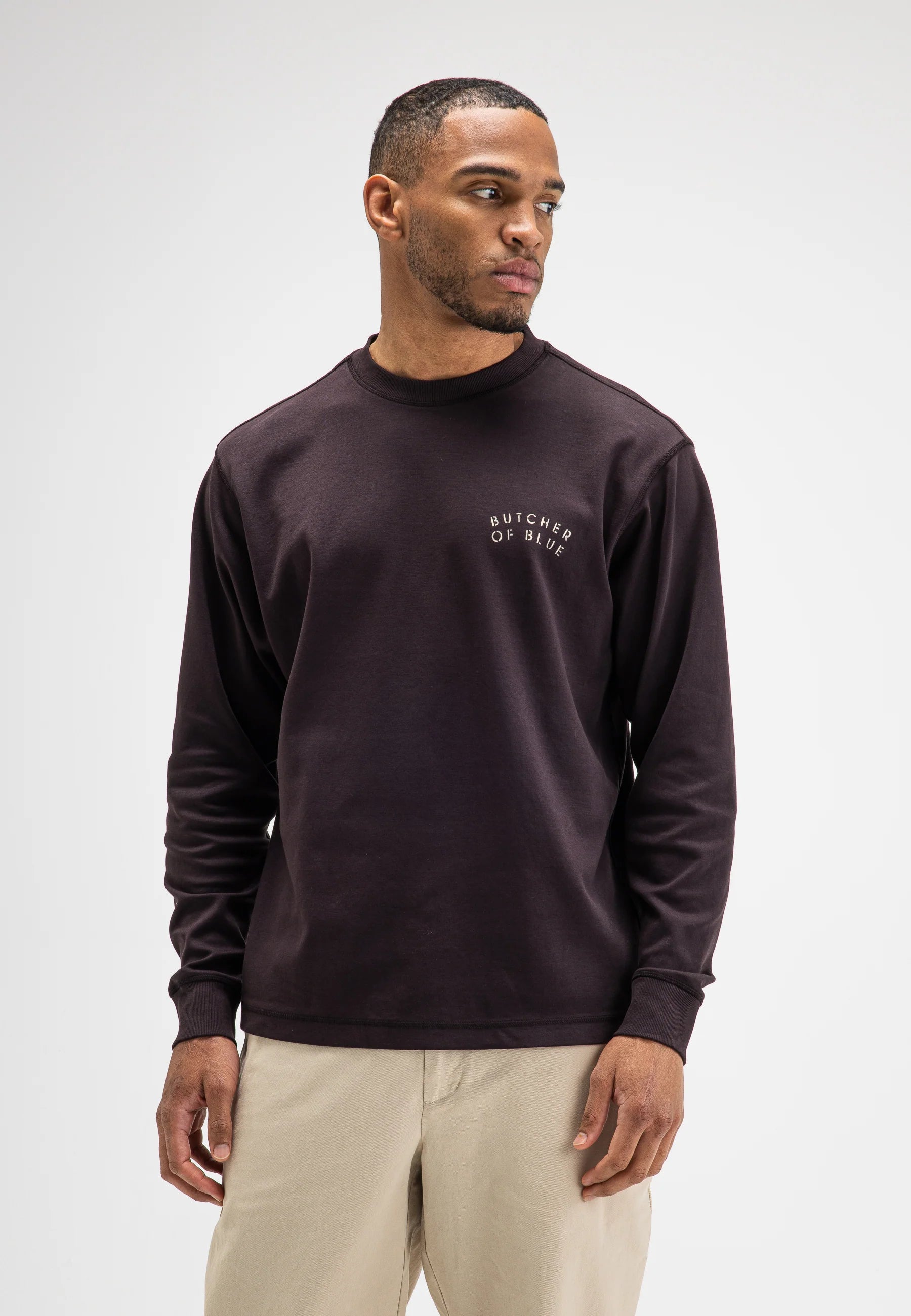 BUTCHER OF BLUE SWEATER MERCER LAYER TEE LS TOPAZ BROWN